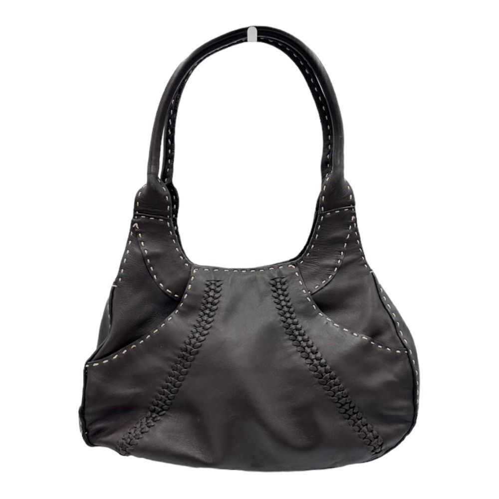 August Max Brown Leather Hobo Bag w/Cream Topstitching Baseball Weave NWT